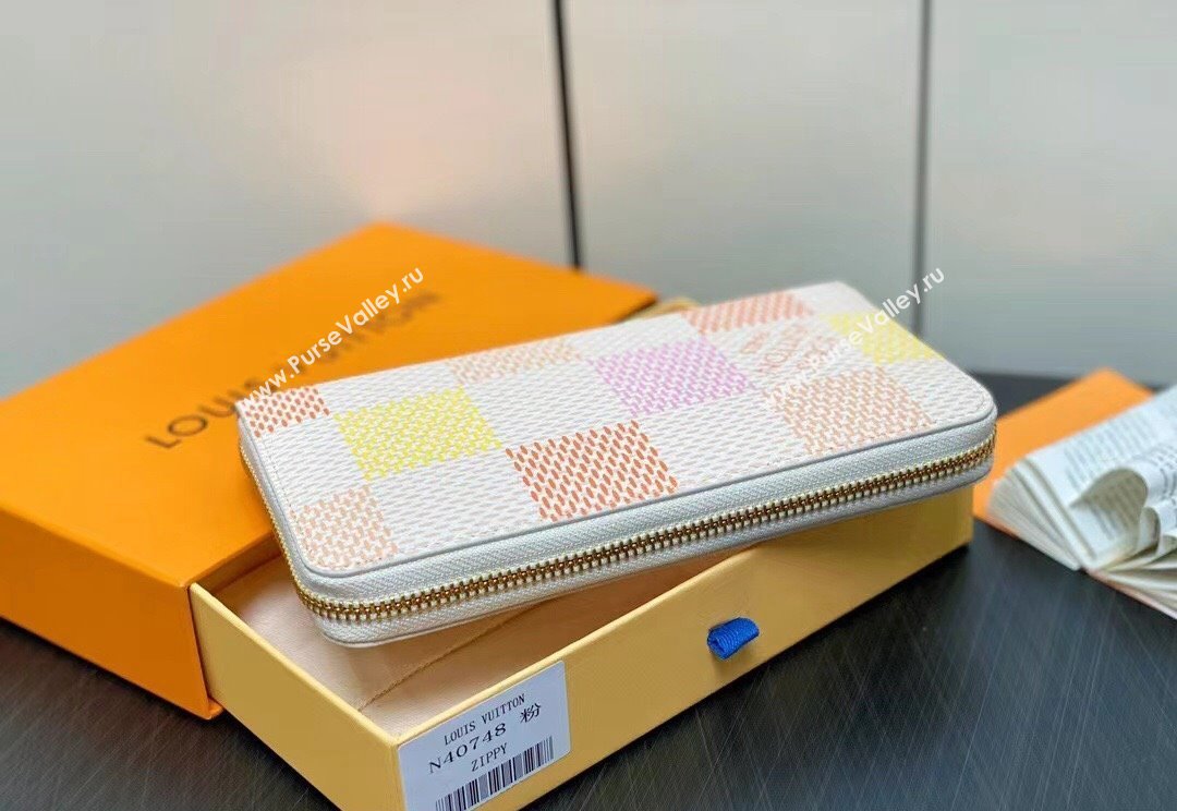 Louis Vuitton Damier Giant canvas Zippy Wallet N40748 Peach Pink 2024 (kiki-24040117)