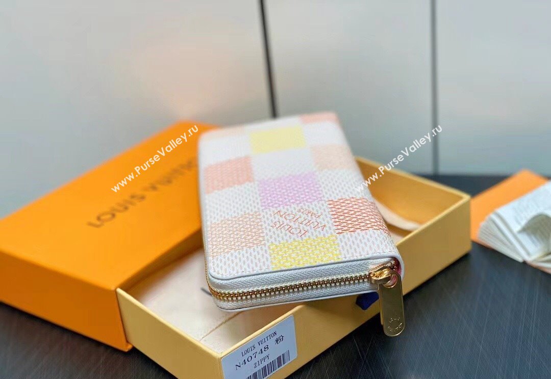 Louis Vuitton Damier Giant canvas Zippy Wallet N40748 Peach Pink 2024 (kiki-24040117)
