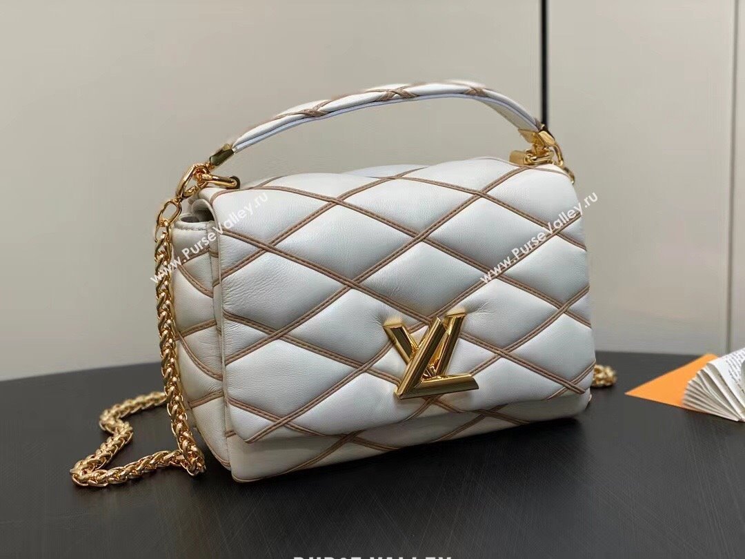 Louis Vuitton Lamb leather GO-14 MM Bag M25060 Crème Beige / Chestnut Brown 2024 (kiki-24040108)