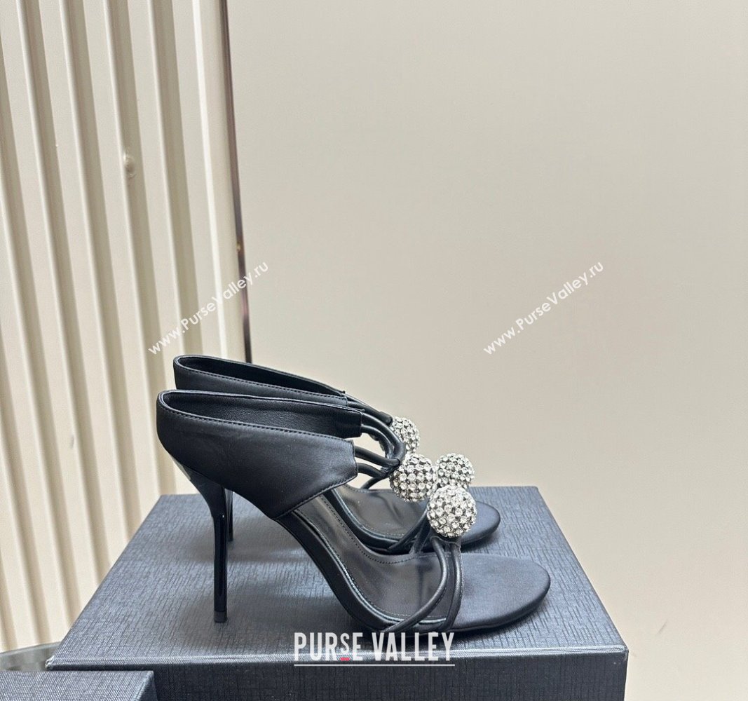 Saint Laurent Heel 11cm Pierre 110 Satin And Leather Crystal Ball Sandals Black 2024 (modeng-24040251)