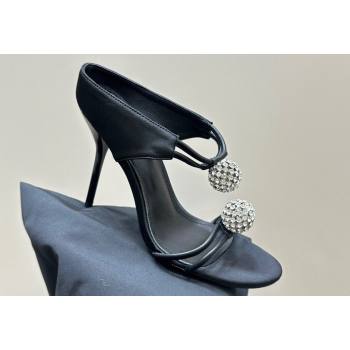 Saint Laurent Heel 11cm Pierre 110 Satin And Leather Crystal Ball Sandals Black 2024 (modeng-24040251)