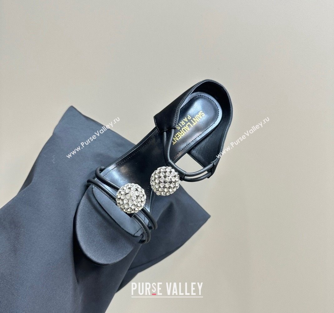 Saint Laurent Heel 11cm Pierre 110 Satin And Leather Crystal Ball Sandals Black 2024 (modeng-24040251)