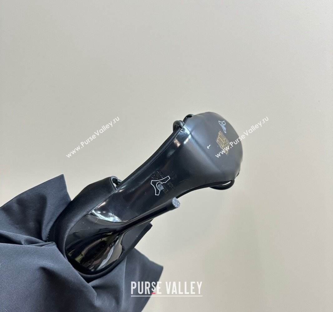 Saint Laurent Heel 11cm Pierre 110 Satin And Leather Crystal Ball Sandals Black 2024 (modeng-24040251)