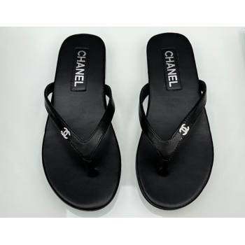 Chanel Crystal CC Logo Thongs G45716 Lambskin Black 2024 (modeng-24040241)