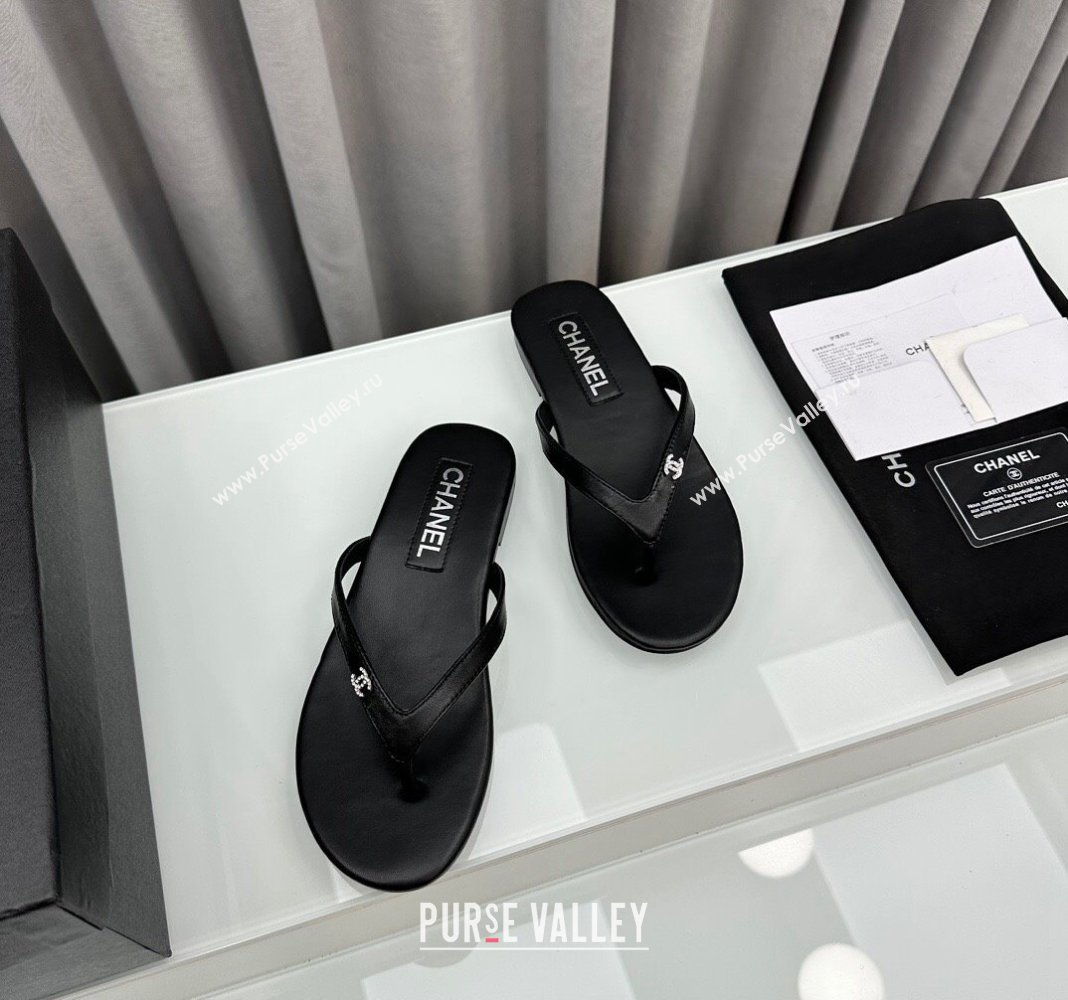 Chanel Crystal CC Logo Thongs G45716 Lambskin Black 2024 (modeng-24040241)