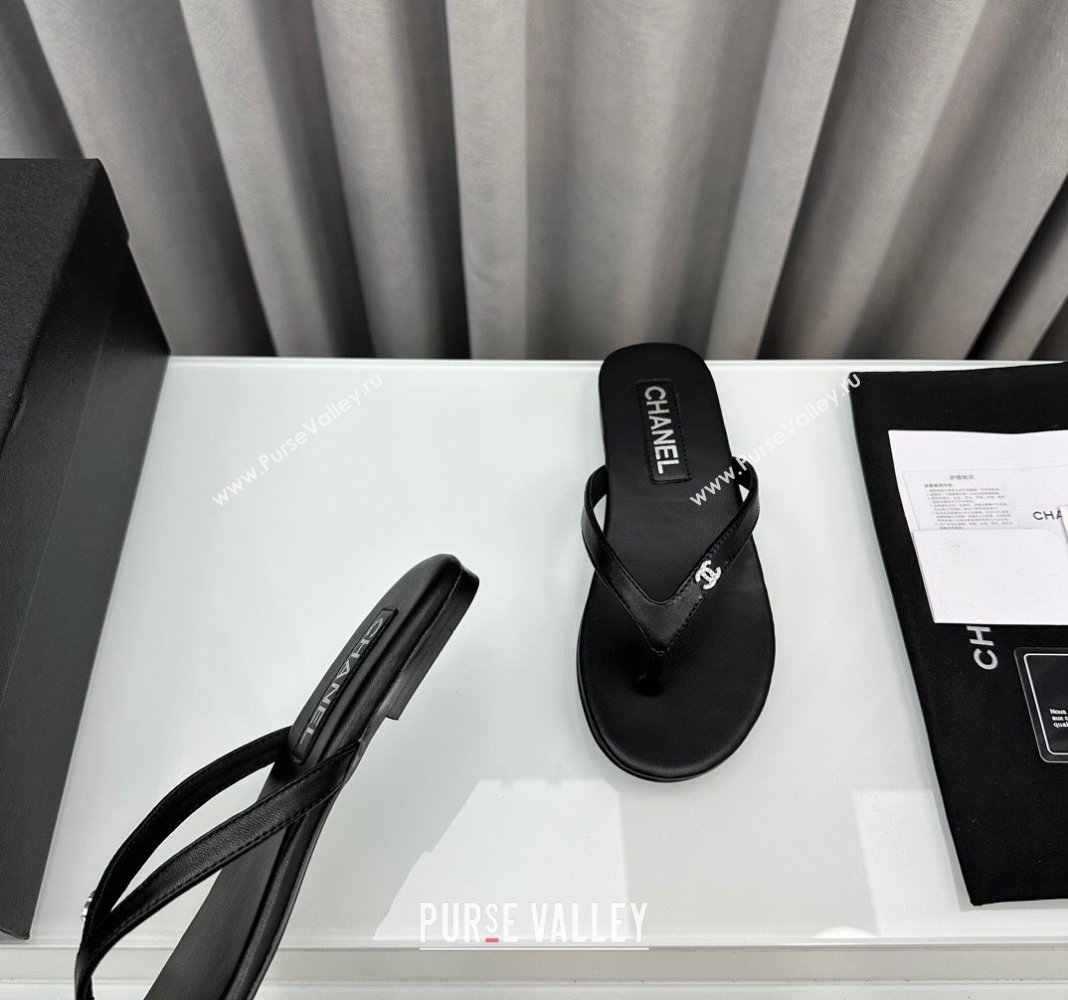 Chanel Crystal CC Logo Thongs G45716 Lambskin Black 2024 (modeng-24040241)