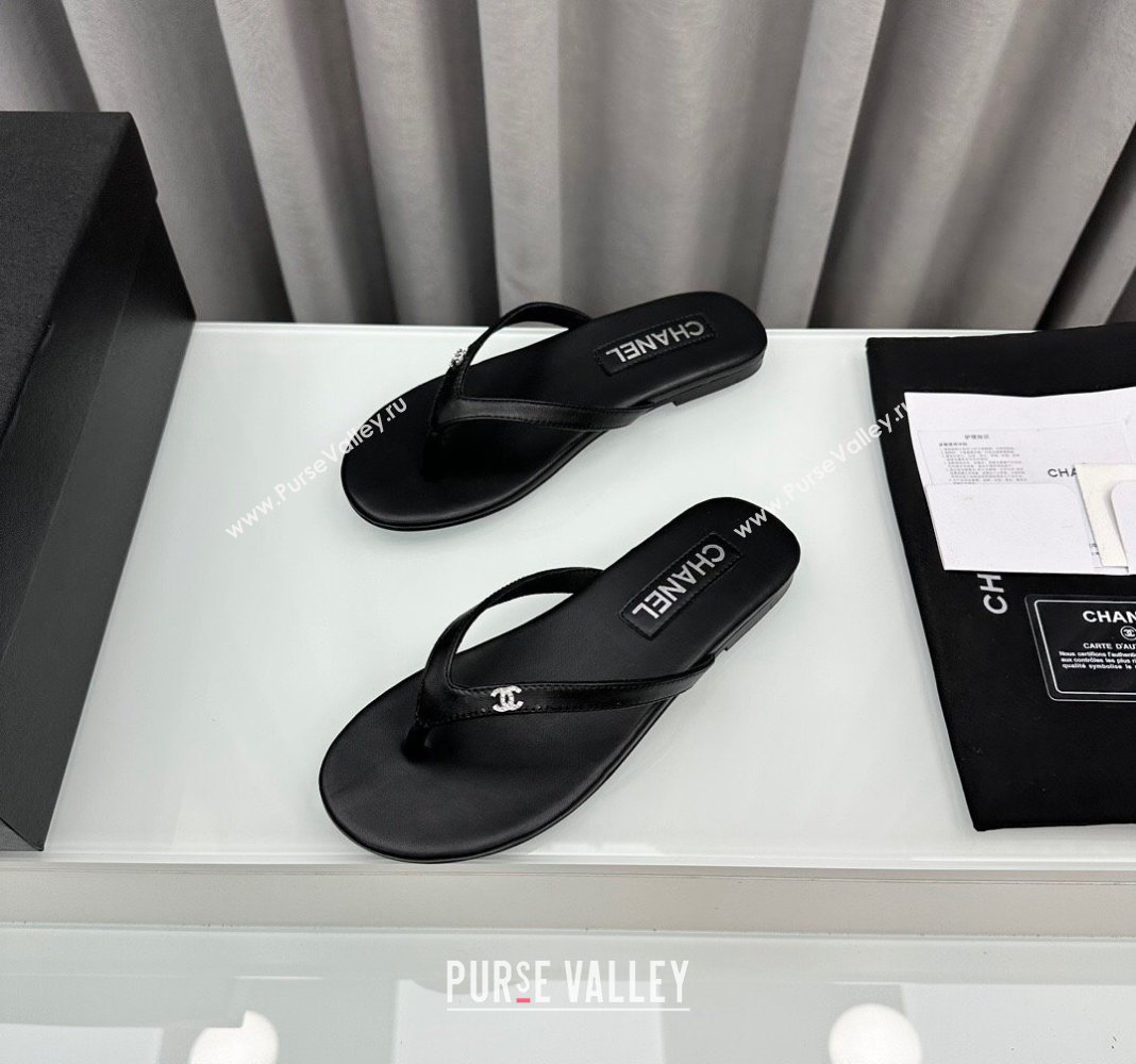 Chanel Crystal CC Logo Thongs G45716 Lambskin Black 2024 (modeng-24040241)