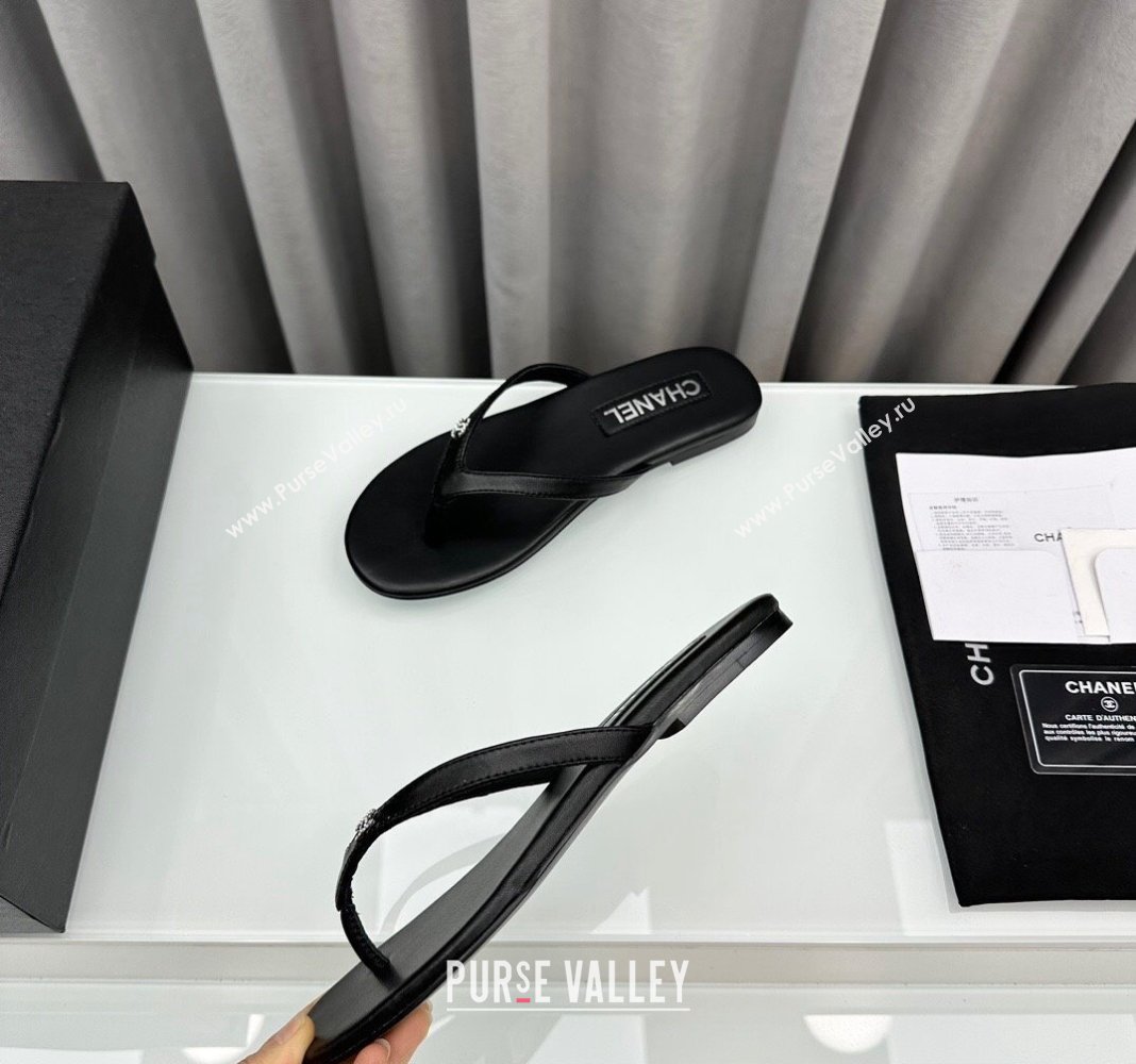Chanel Crystal CC Logo Thongs G45716 Lambskin Black 2024 (modeng-24040241)