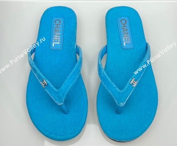 Chanel Crystal CC Logo Thongs G45716 Velvet Blue 2024 (modeng-24040244)
