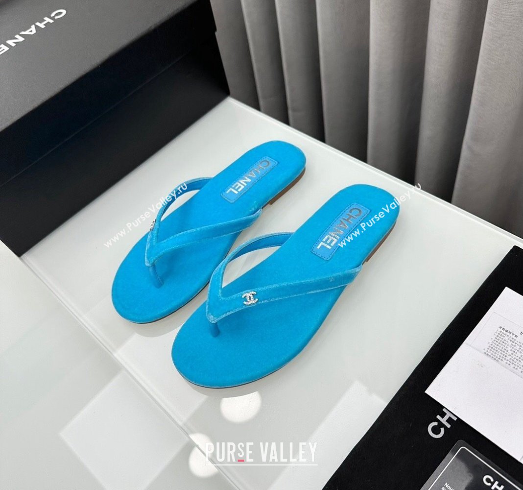 Chanel Crystal CC Logo Thongs G45716 Velvet Blue 2024 (modeng-24040244)