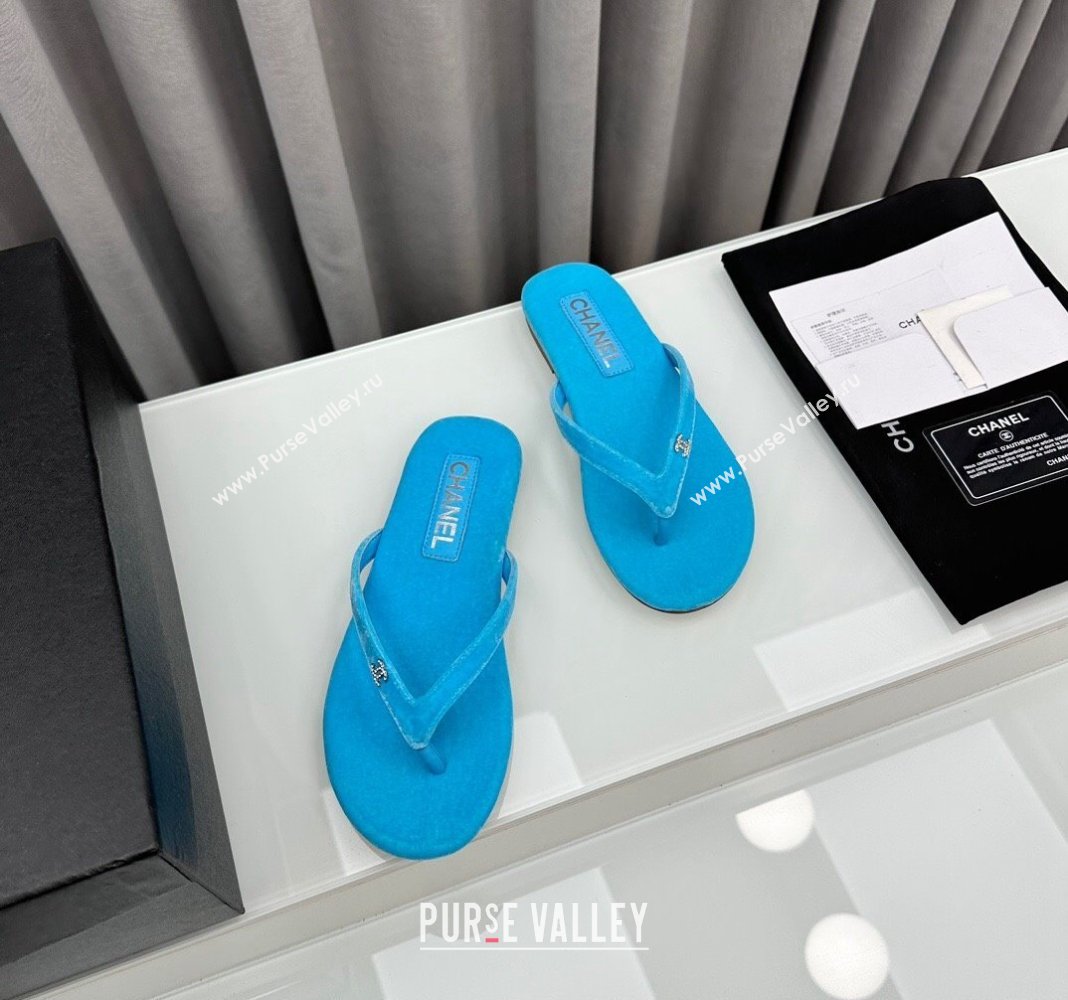 Chanel Crystal CC Logo Thongs G45716 Velvet Blue 2024 (modeng-24040244)