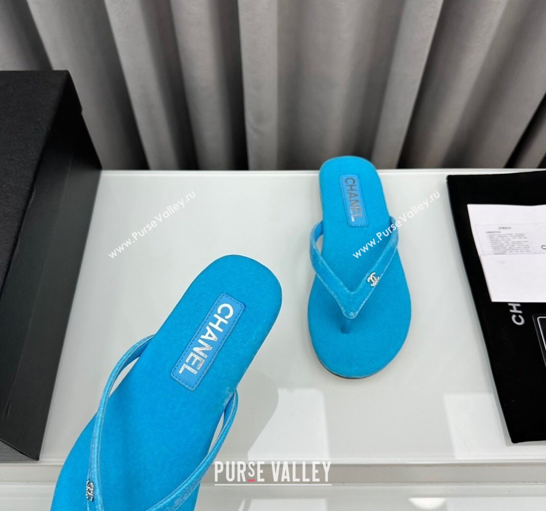 Chanel Crystal CC Logo Thongs G45716 Velvet Blue 2024 (modeng-24040244)