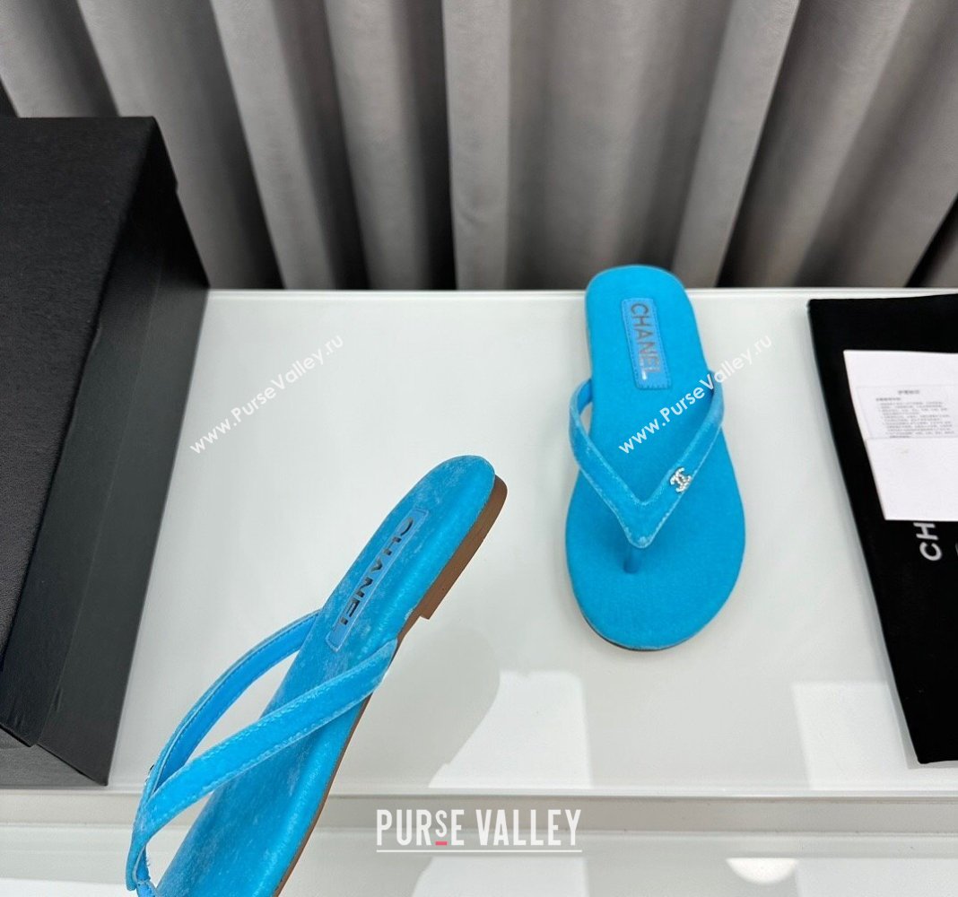 Chanel Crystal CC Logo Thongs G45716 Velvet Blue 2024 (modeng-24040244)