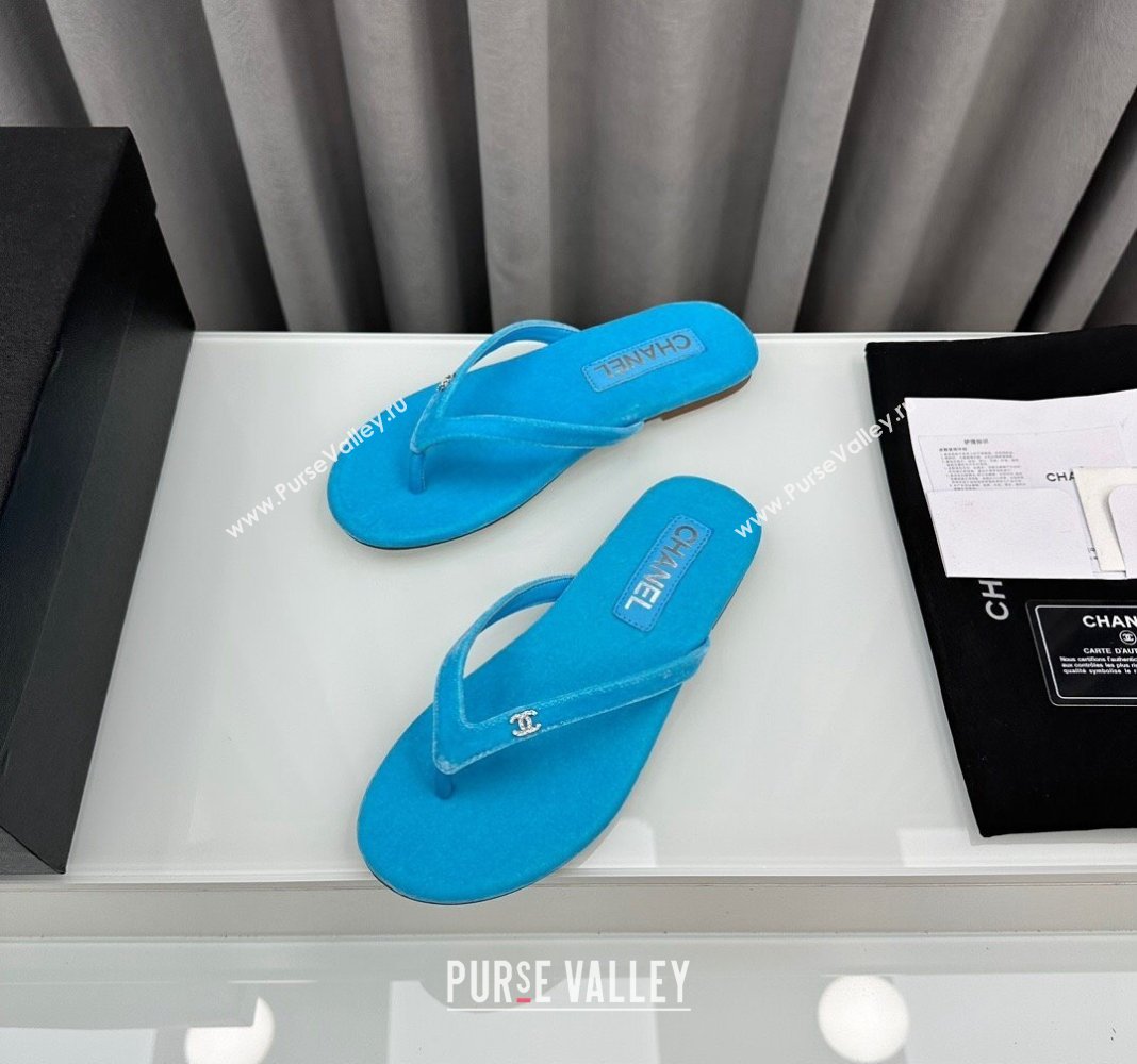 Chanel Crystal CC Logo Thongs G45716 Velvet Blue 2024 (modeng-24040244)