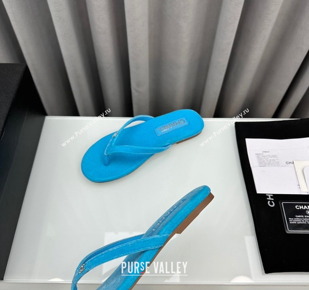 Chanel Crystal CC Logo Thongs G45716 Velvet Blue 2024 (modeng-24040244)