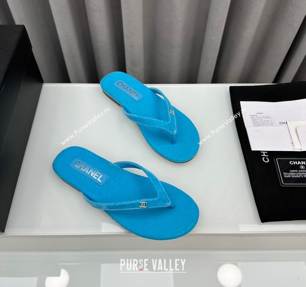 Chanel Crystal CC Logo Thongs G45716 Velvet Blue 2024 (modeng-24040244)