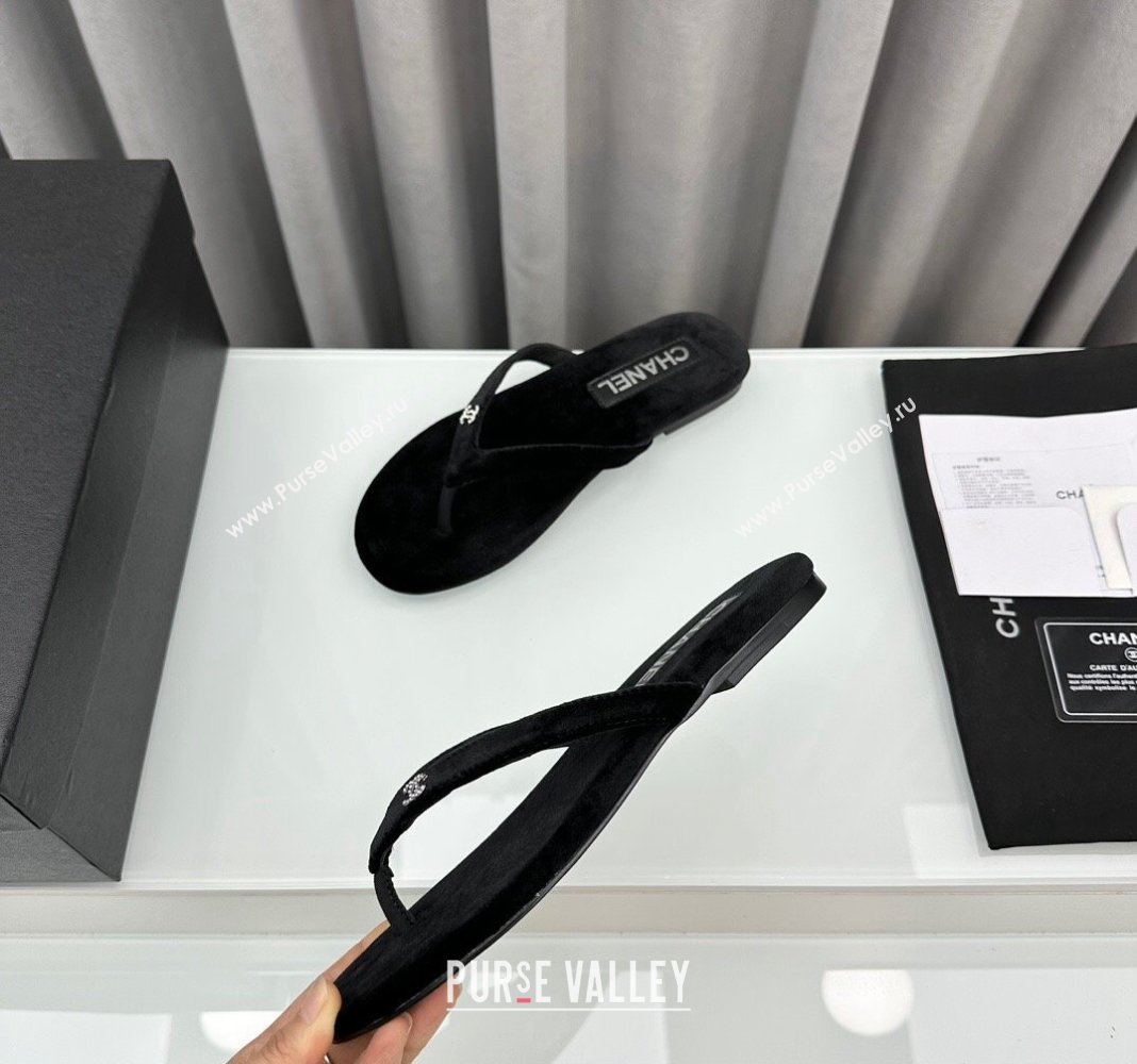 Chanel Crystal CC Logo Thongs G45716 Velvet Black 2024 (modeng-24040242)