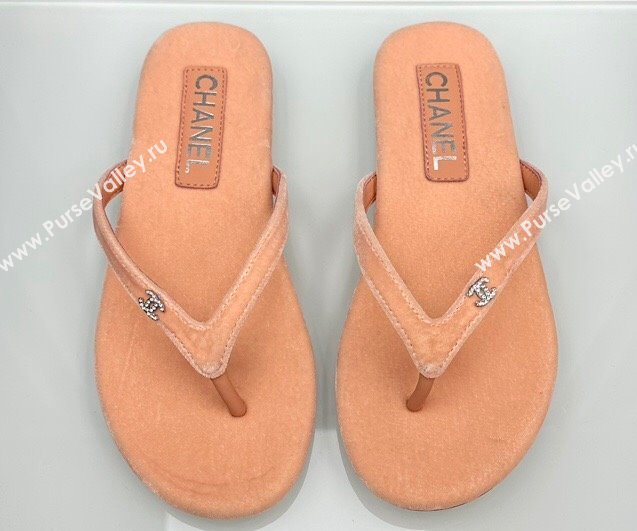 Chanel Crystal CC Logo Thongs G45716 Velvet Lobster Pink 2024 (modeng-24040246)