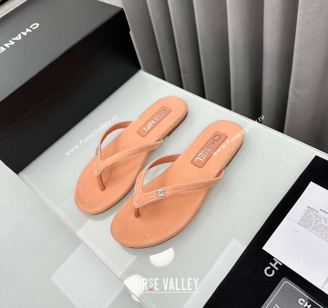 Chanel Crystal CC Logo Thongs G45716 Velvet Lobster Pink 2024 (modeng-24040246)