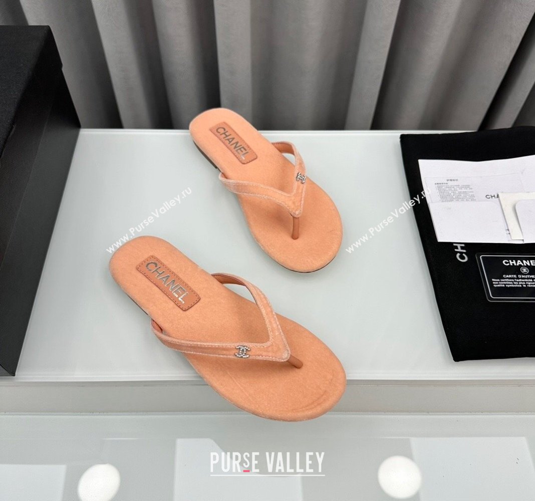 Chanel Crystal CC Logo Thongs G45716 Velvet Lobster Pink 2024 (modeng-24040246)
