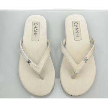 Chanel Crystal CC Logo Thongs G45716 Velvet White 2024 (modeng-24040243)