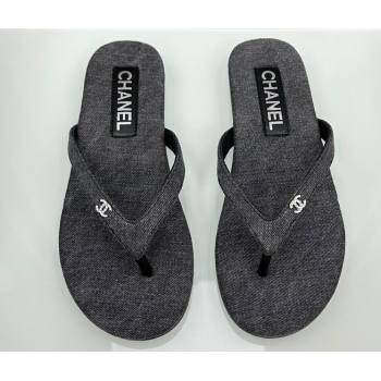 Chanel Crystal CC Logo Thongs G45716 Cotton Silk Gray 2024 (modeng-24040247)