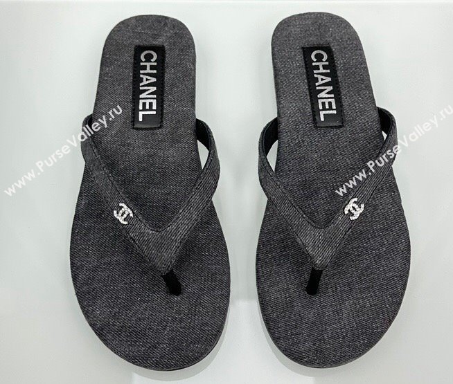 Chanel Crystal CC Logo Thongs G45716 Cotton Silk Gray 2024 (modeng-24040247)