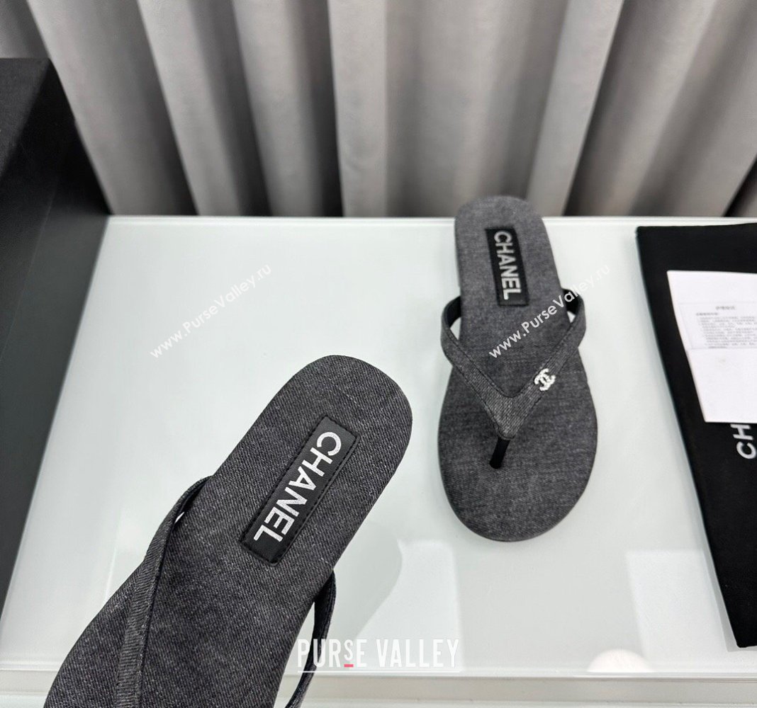 Chanel Crystal CC Logo Thongs G45716 Cotton Silk Gray 2024 (modeng-24040247)