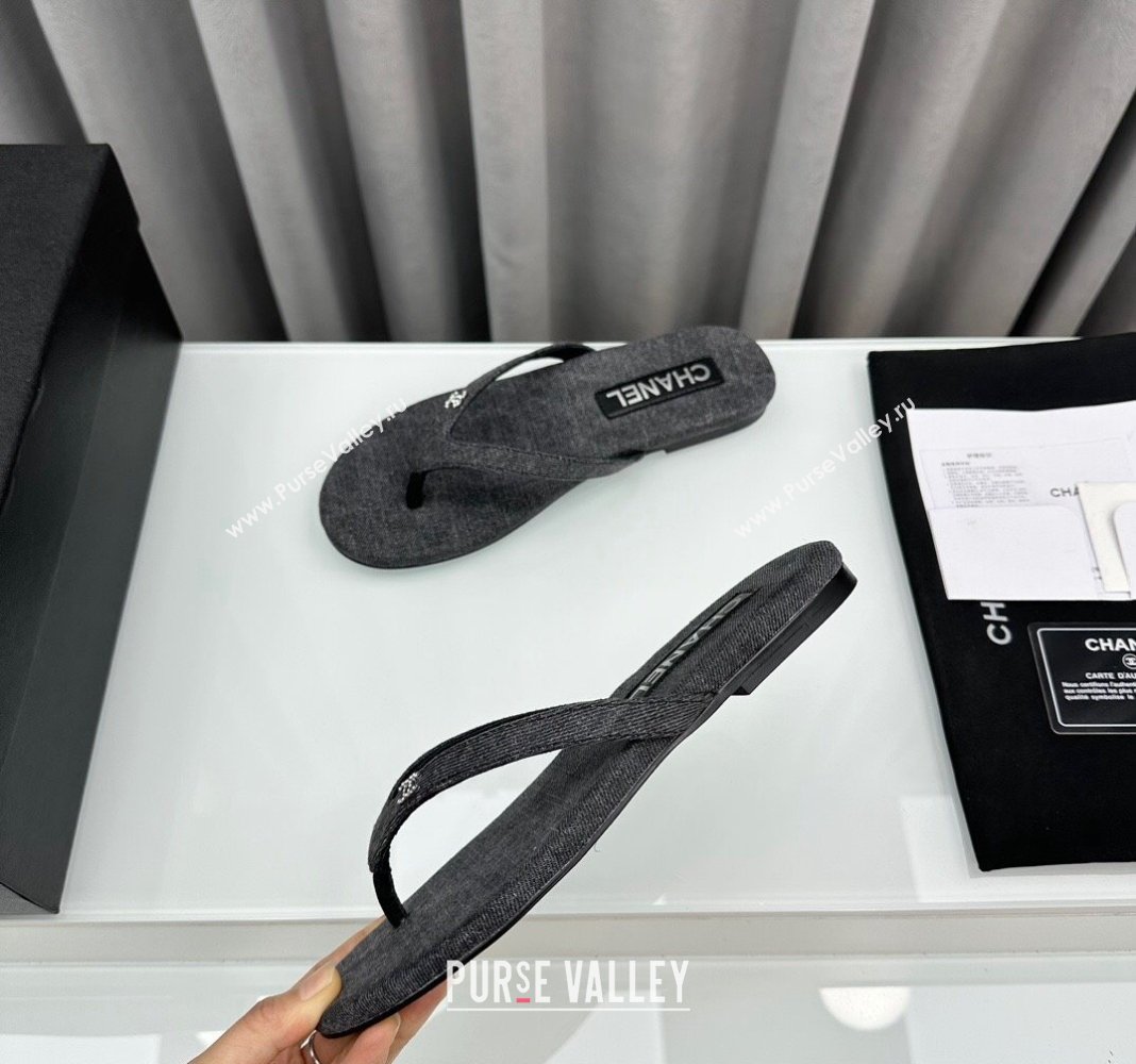 Chanel Crystal CC Logo Thongs G45716 Cotton Silk Gray 2024 (modeng-24040247)