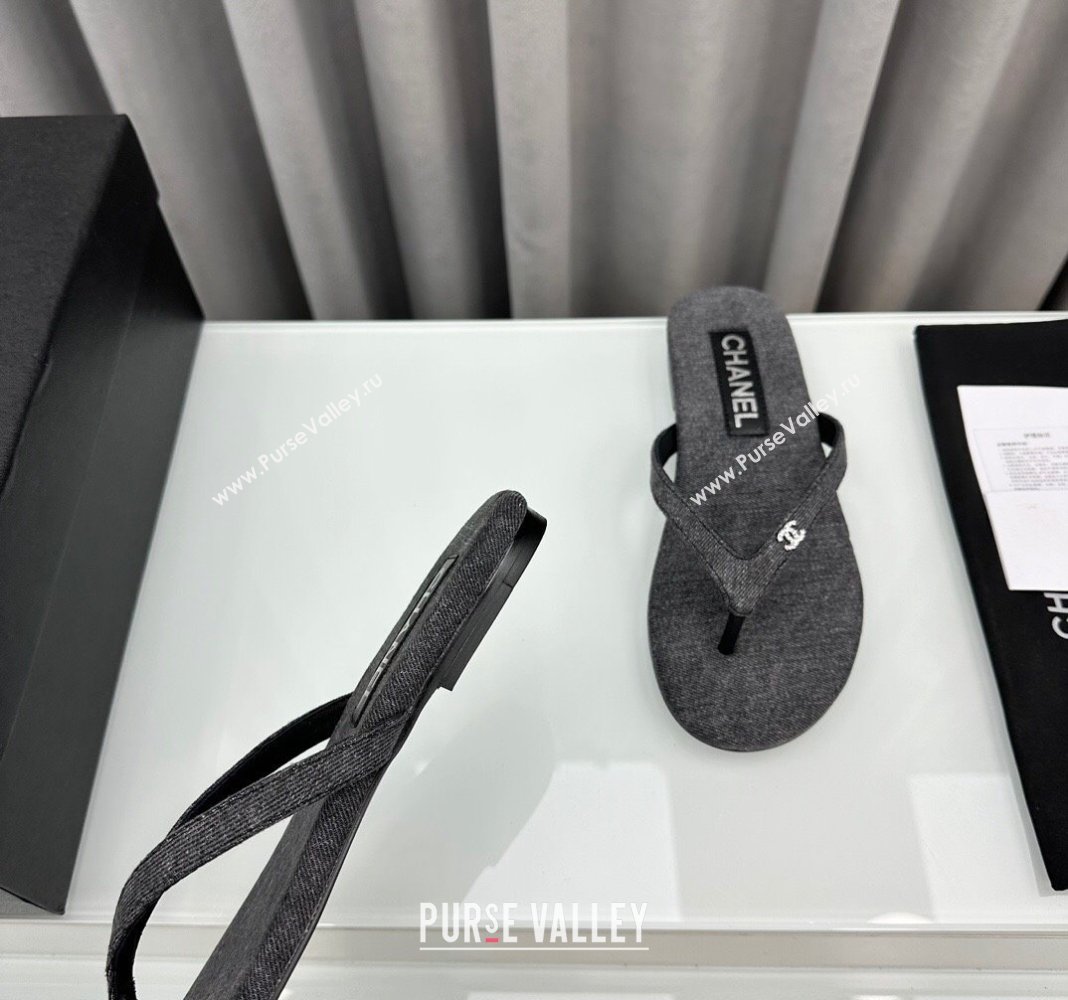 Chanel Crystal CC Logo Thongs G45716 Cotton Silk Gray 2024 (modeng-24040247)