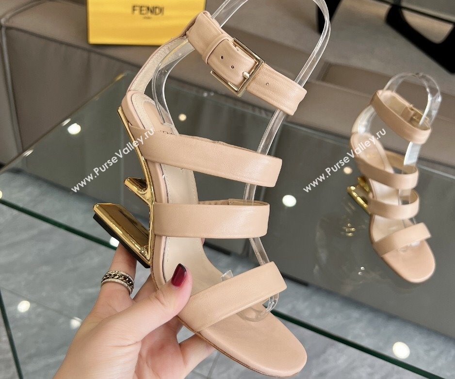 Fendi First leather high-heeled 10cm sandals Beige 2024 (modeng-24040255)