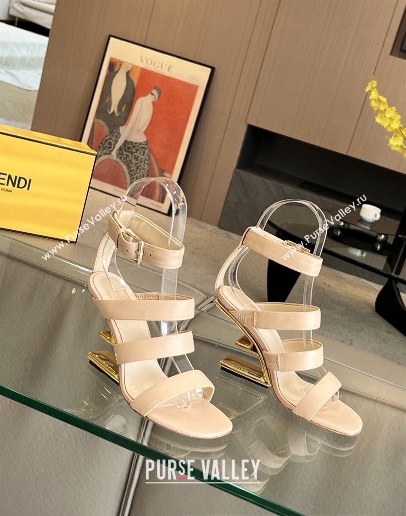 Fendi First leather high-heeled 10cm sandals Beige 2024 (modeng-24040255)