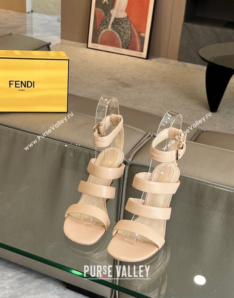 Fendi First leather high-heeled 10cm sandals Beige 2024 (modeng-24040255)