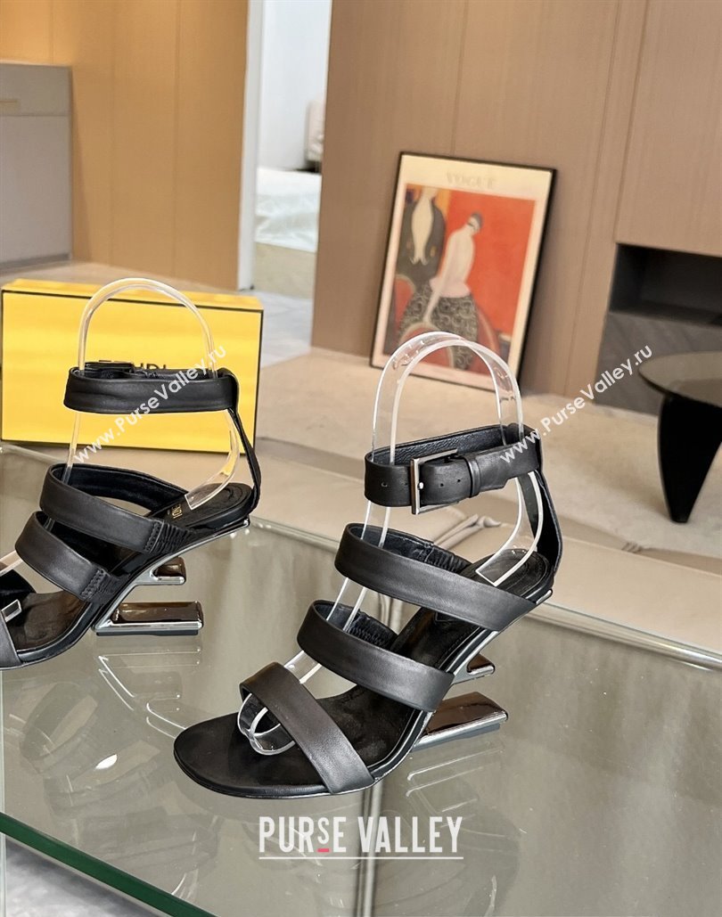 Fendi First leather high-heeled 10cm sandals Black 2024 (modeng-24040253)
