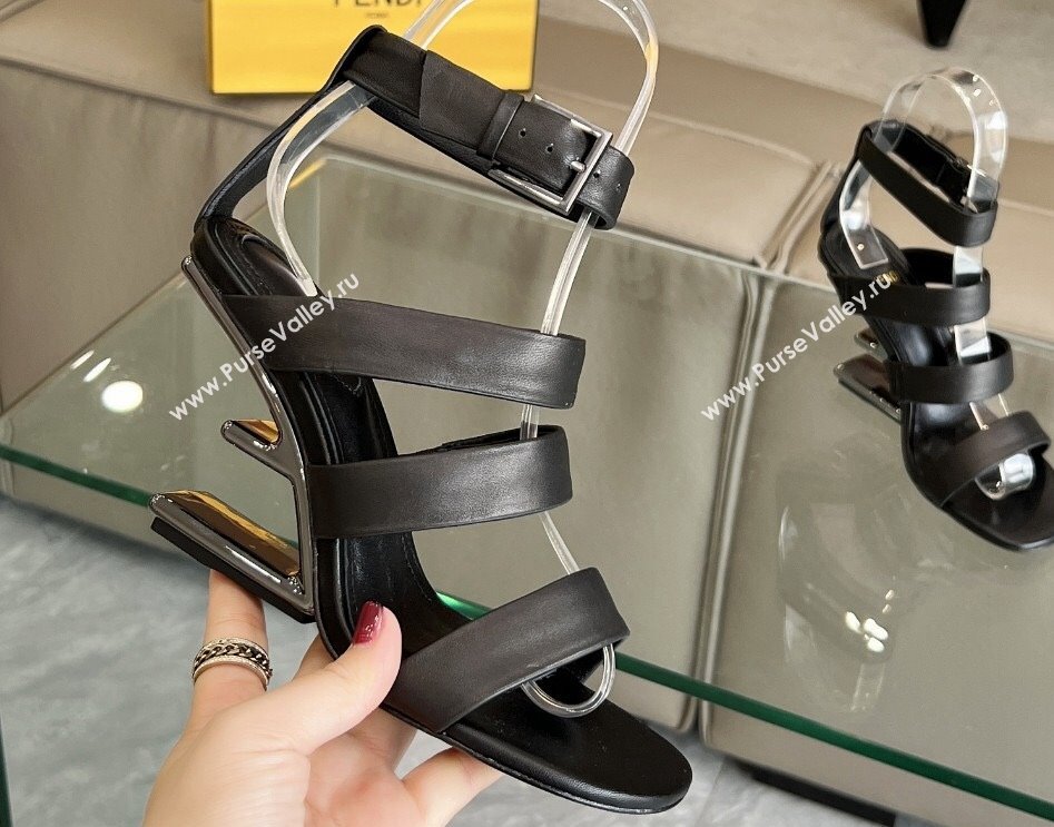 Fendi First leather high-heeled 10cm sandals Black 2024 (modeng-24040253)