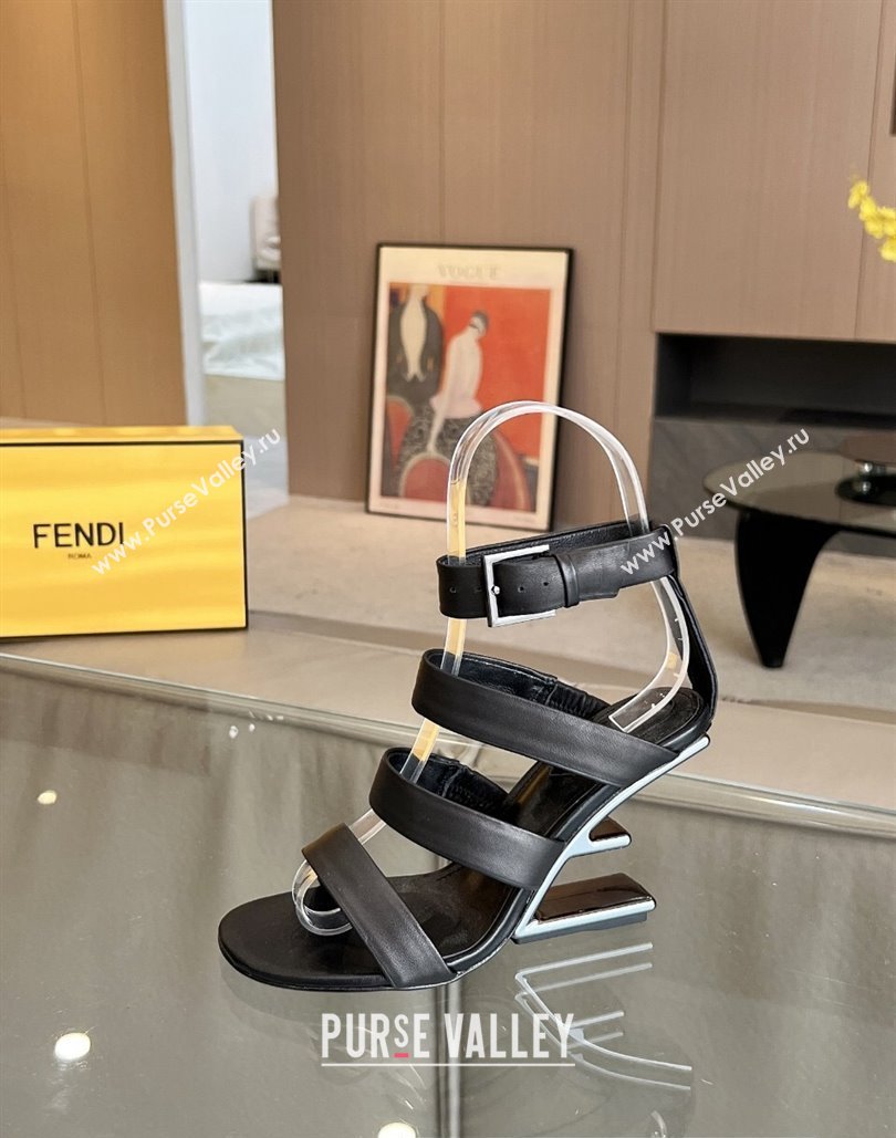 Fendi First leather high-heeled 10cm sandals Black 2024 (modeng-24040253)