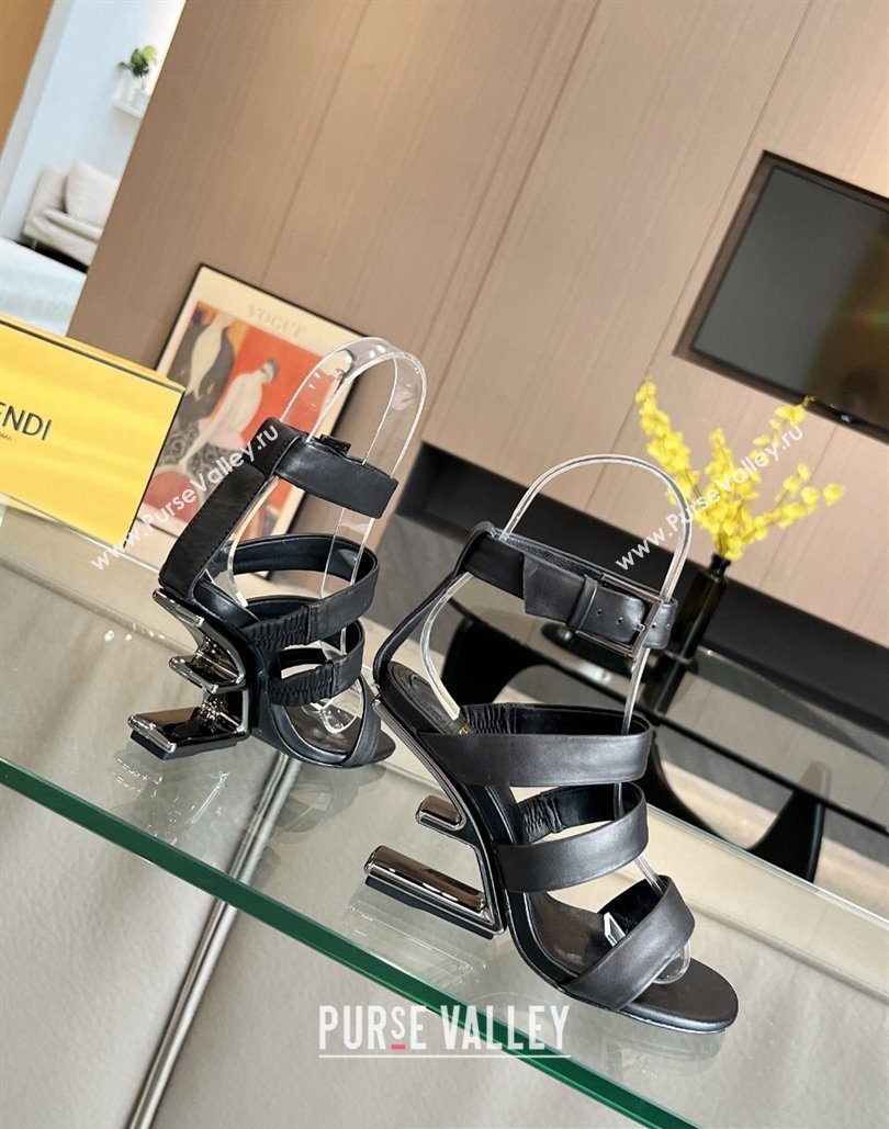 Fendi First leather high-heeled 10cm sandals Black 2024 (modeng-24040253)