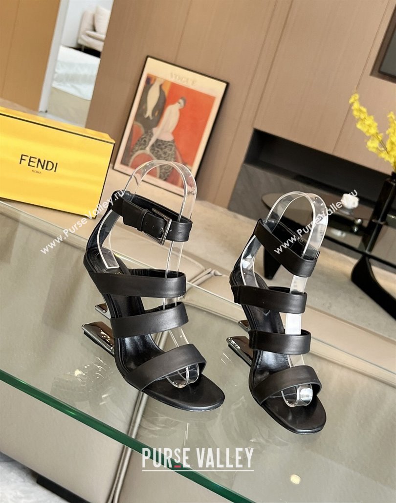 Fendi First leather high-heeled 10cm sandals Black 2024 (modeng-24040253)