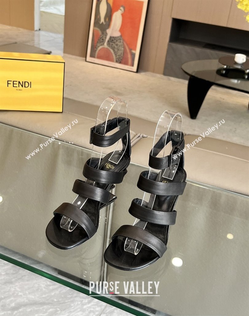 Fendi First leather high-heeled 10cm sandals Black 2024 (modeng-24040253)