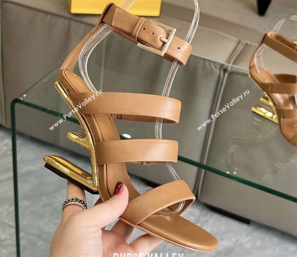 Fendi First leather high-heeled 10cm sandals Brown 2024 (modeng-24040256)