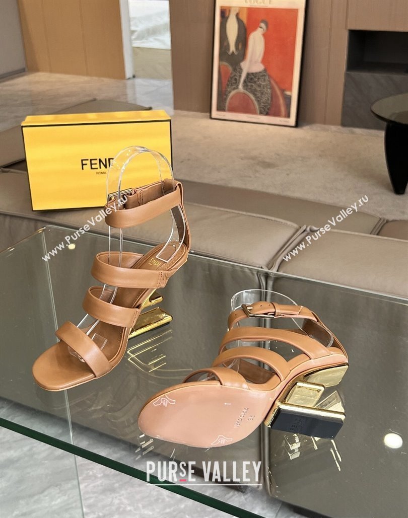 Fendi First leather high-heeled 10cm sandals Brown 2024 (modeng-24040256)