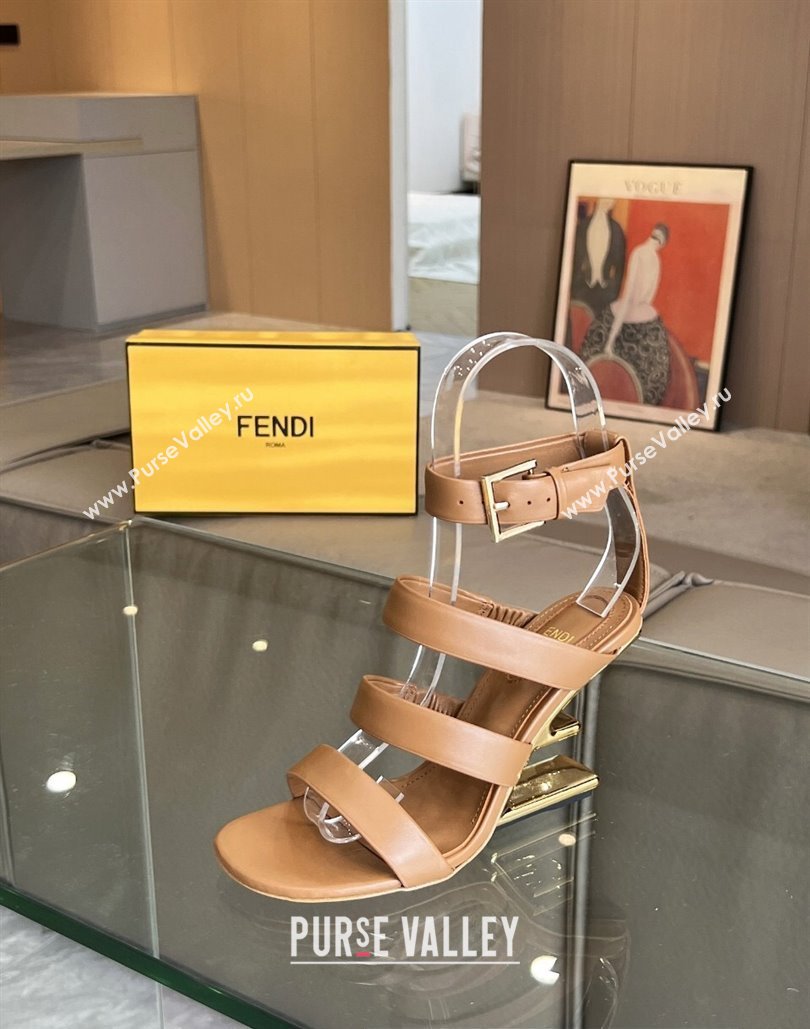 Fendi First leather high-heeled 10cm sandals Brown 2024 (modeng-24040256)