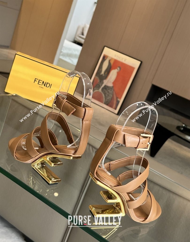 Fendi First leather high-heeled 10cm sandals Brown 2024 (modeng-24040256)