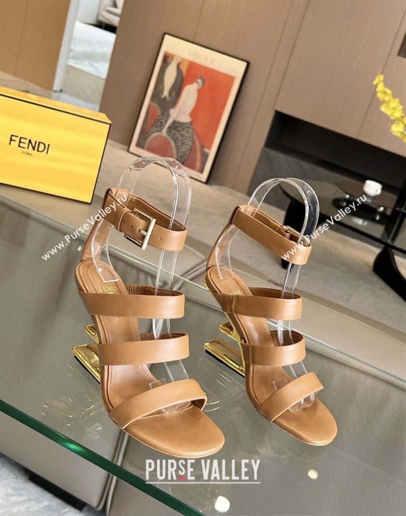 Fendi First leather high-heeled 10cm sandals Brown 2024 (modeng-24040256)
