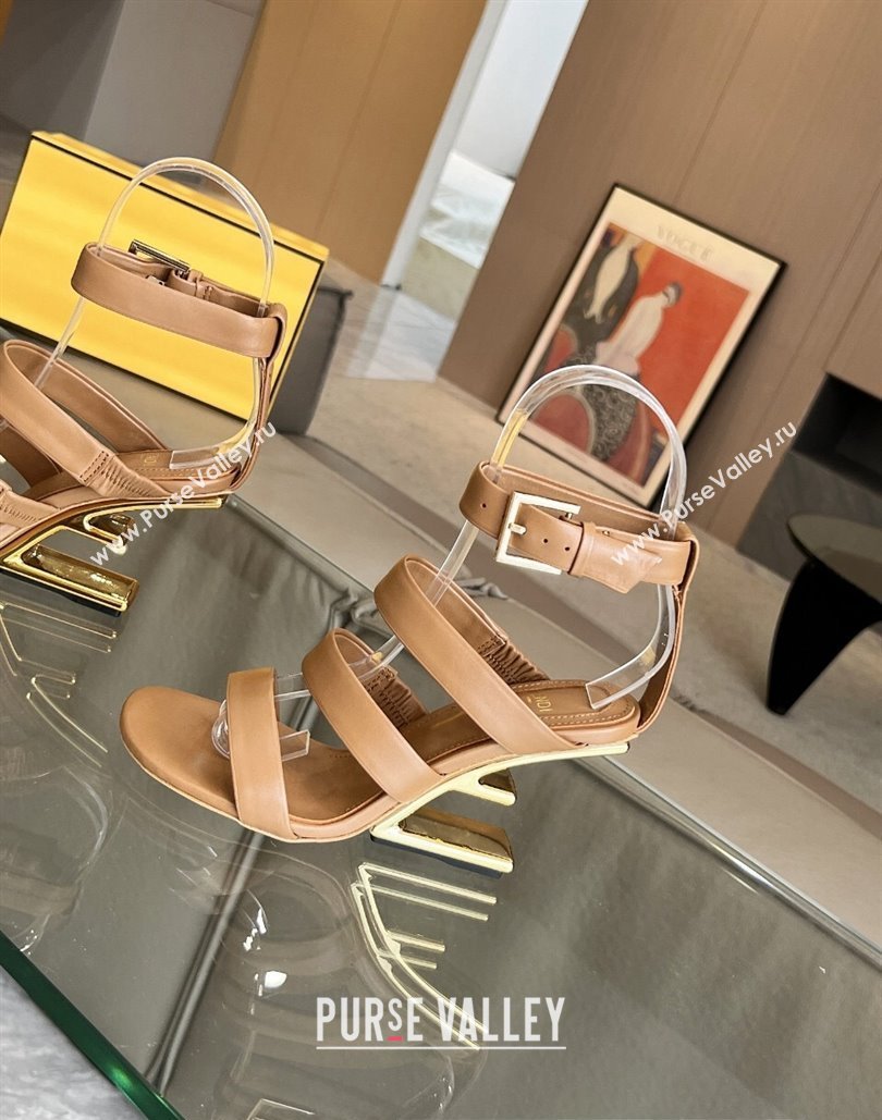 Fendi First leather high-heeled 10cm sandals Brown 2024 (modeng-24040256)
