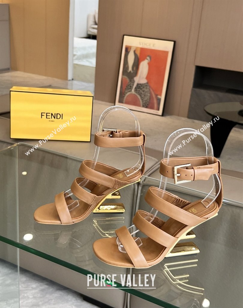 Fendi First leather high-heeled 10cm sandals Brown 2024 (modeng-24040256)