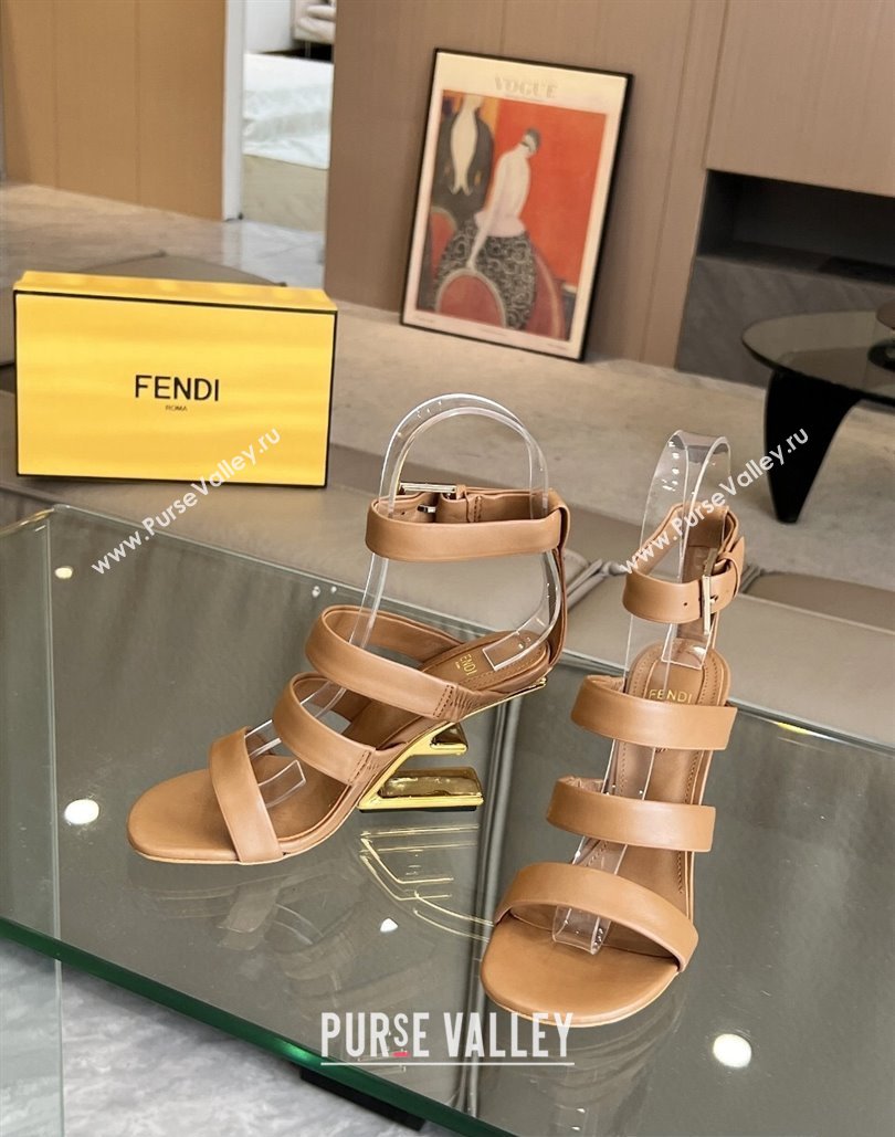 Fendi First leather high-heeled 10cm sandals Brown 2024 (modeng-24040256)