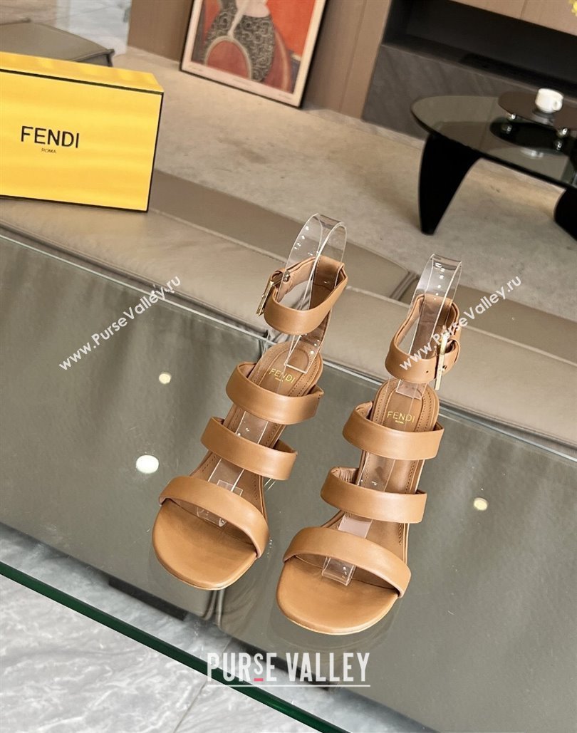 Fendi First leather high-heeled 10cm sandals Brown 2024 (modeng-24040256)