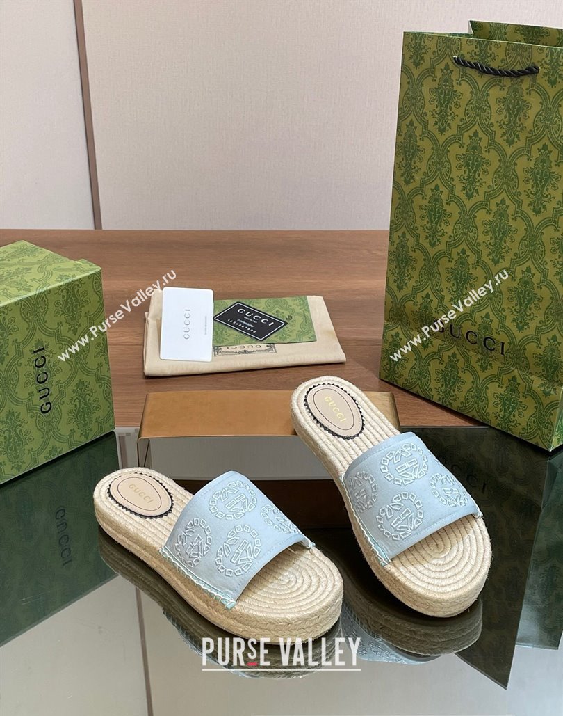 Gucci Womens Interlocking G espadrille sandals 771786 canvas Pale Blue 2024 (modeng-24040264)