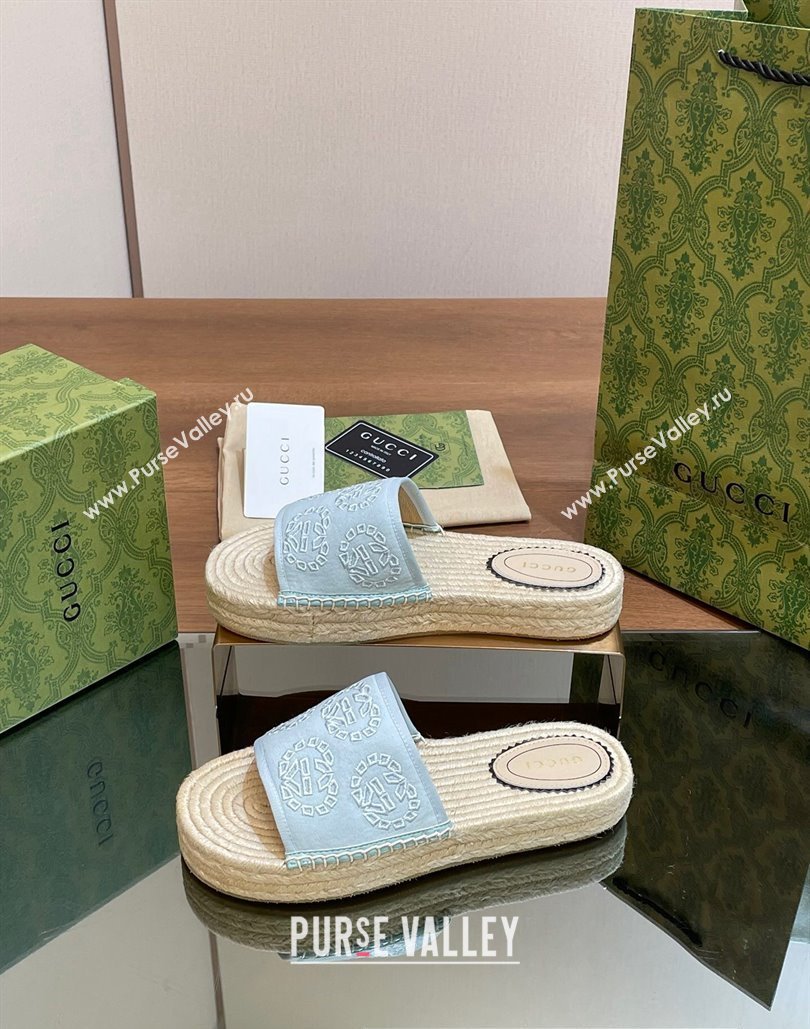 Gucci Womens Interlocking G espadrille sandals 771786 canvas Pale Blue 2024 (modeng-24040264)